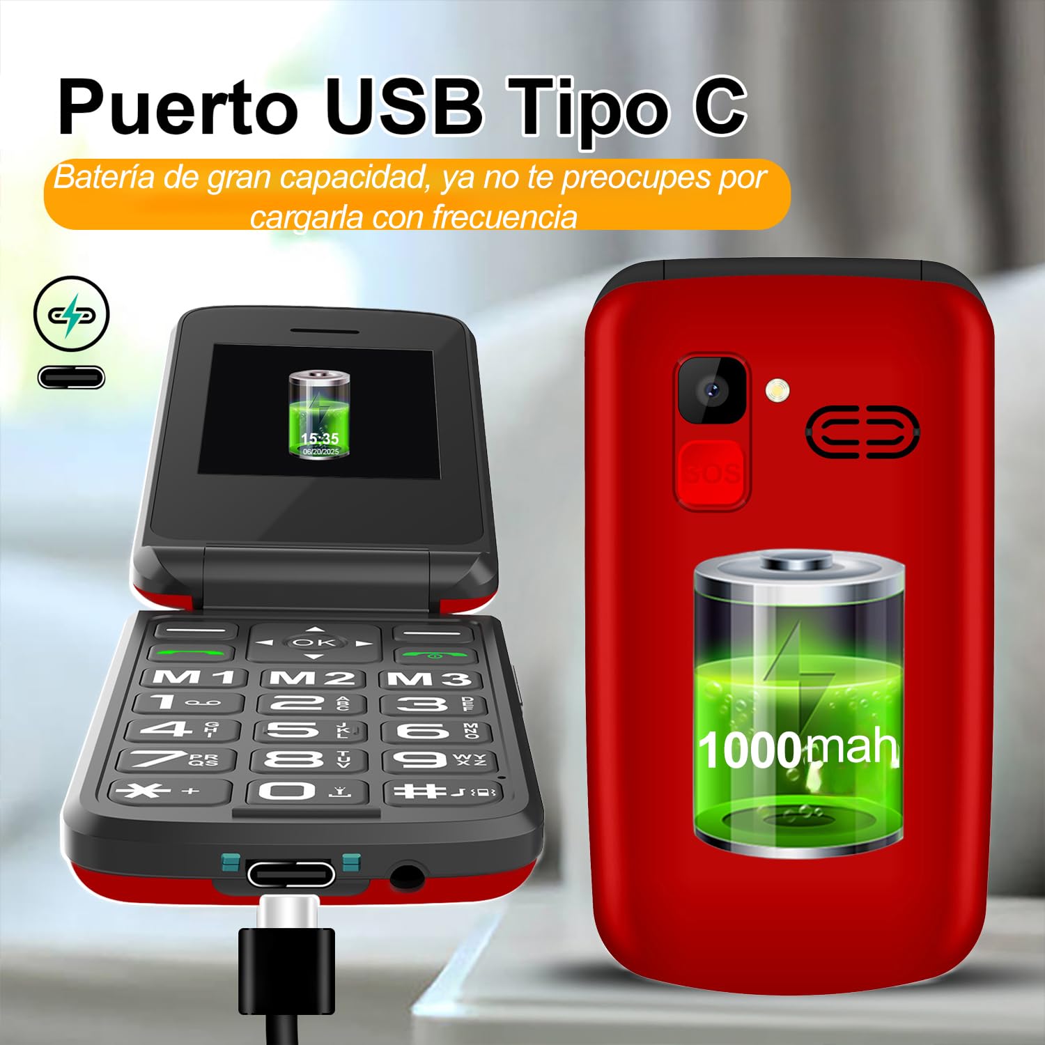 Qubo p210 Teléfono para Adultos Mayores 4G Desbloqueado | Pantalla 2.8” Grande | Teclas Grandes con Luz | Botón SOS | M1 M2 M3 | Plegable | Compatible con Chip 2G 3G 4G 5G