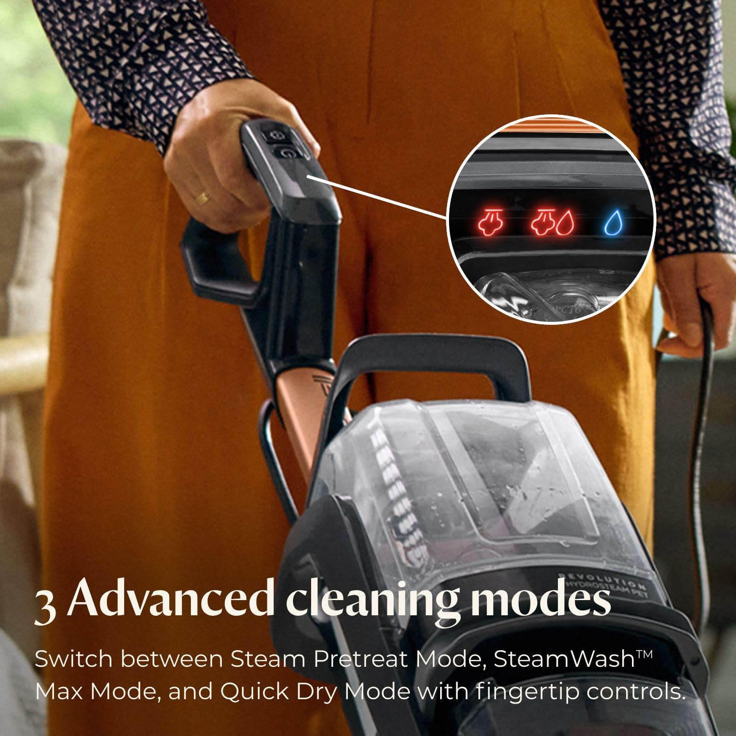 BISSELL Revolution HydroSteam Limpiador de alfombras para mascotas, limpiador profundo vertical, tecnología HydroSteam, herramienta de tapicería para mascotas 2 en 1 y fórmulas incluidas, 3432