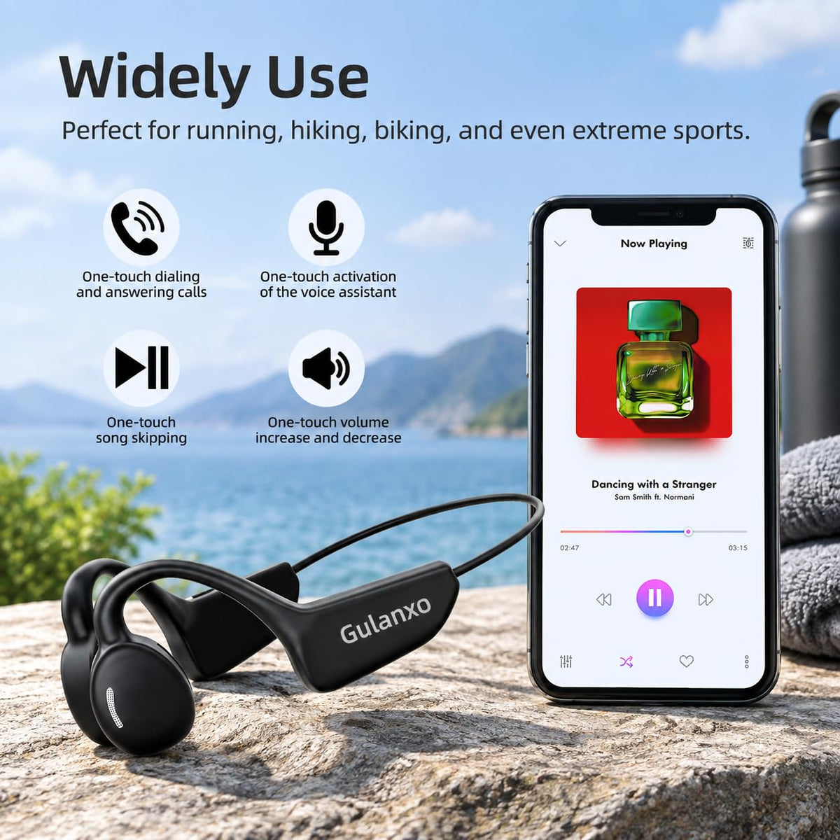 Auriculares Abiertos Gulanxo Negro con Bluetooth 5.3 y Micrófono Integrado para Deportes