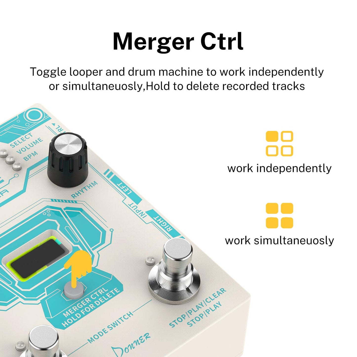 Donner - Pedal de guitarra con máquina de tambor, 40 ranuras de 160 minutos de tiempo de bucle estéreo de bucle, 110 ranuras de tambor, toque tempo, desvanecimiento - Circle Looper