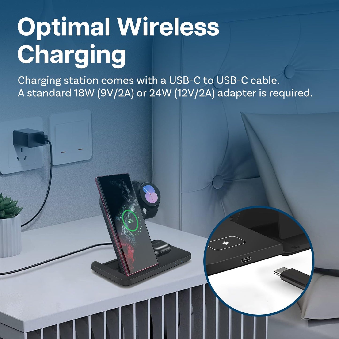 MMOBIEL Estación Carga Inalámbrica para Samsung - 3 en 1 Soporte Carga Inalámbrica para MagSafe Samsung Galaxy S25/S24/S23/S22 Series, Galaxy Watch 6/5/4, Galaxy Buds - Dock Carga Rápida Inalámbrica
