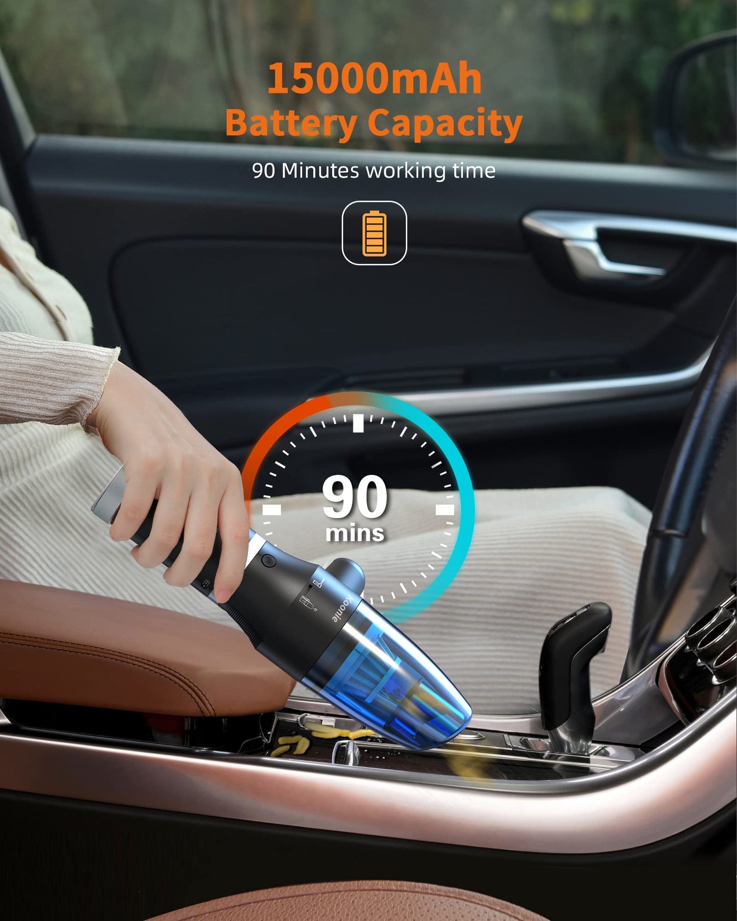 Koonie - Plumero de aire comprimido inalámbrico de 15000 mAh y aspiradora 2 en 1, potente 77000 RPM/11000 PA, 2 velocidades con batería desmontable, para computadora/teclado, coche, electrónica