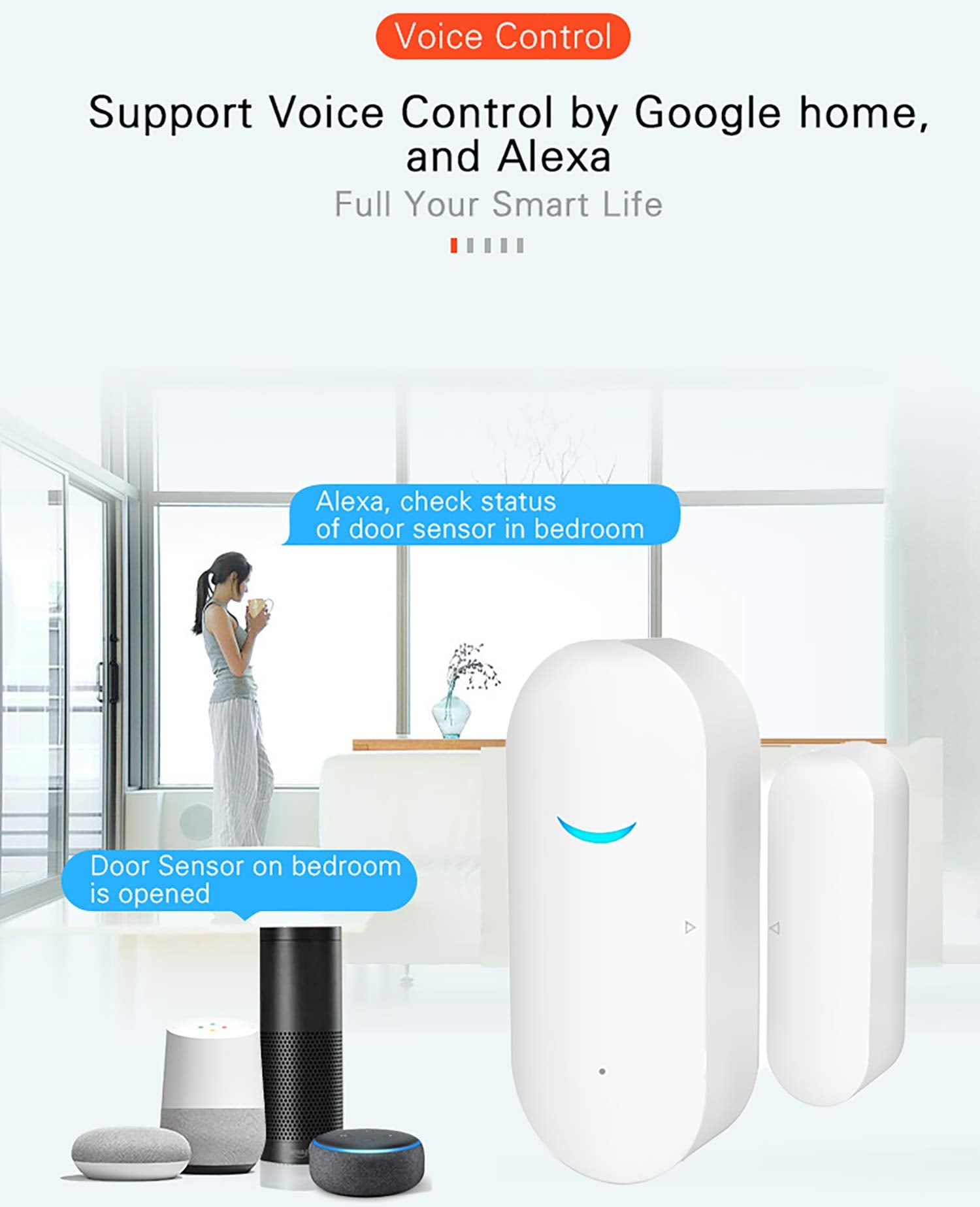 Sensor de Puerta WiFi Tuya Blanco Inteligente para Seguridad en el Hogar y Negocios