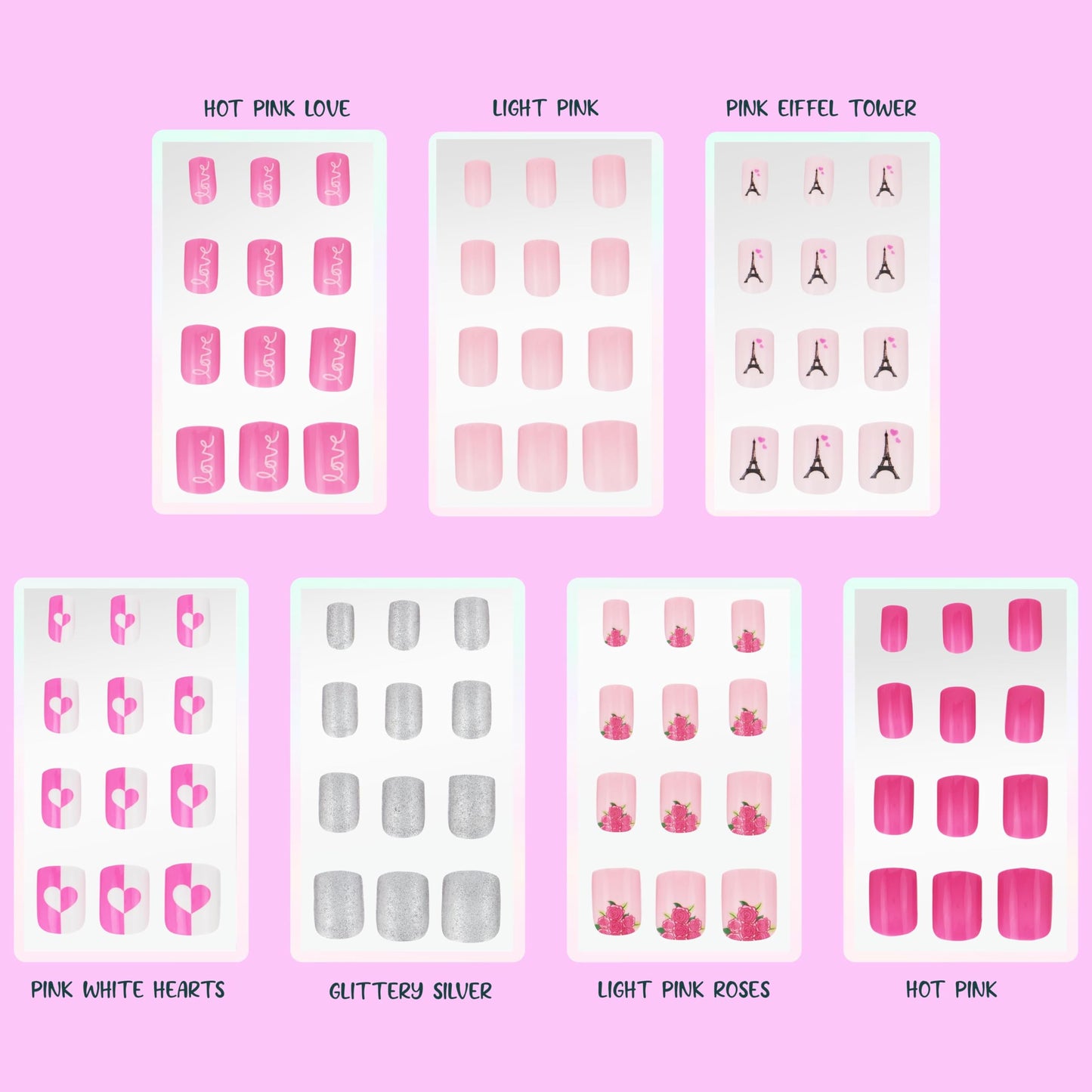 EXPRESSIONS Colección Manicura De 7 Días - Set De 84 Uñas Postizas Adhesivas Para Niñas, Diseños Novedosos Y Coloridos