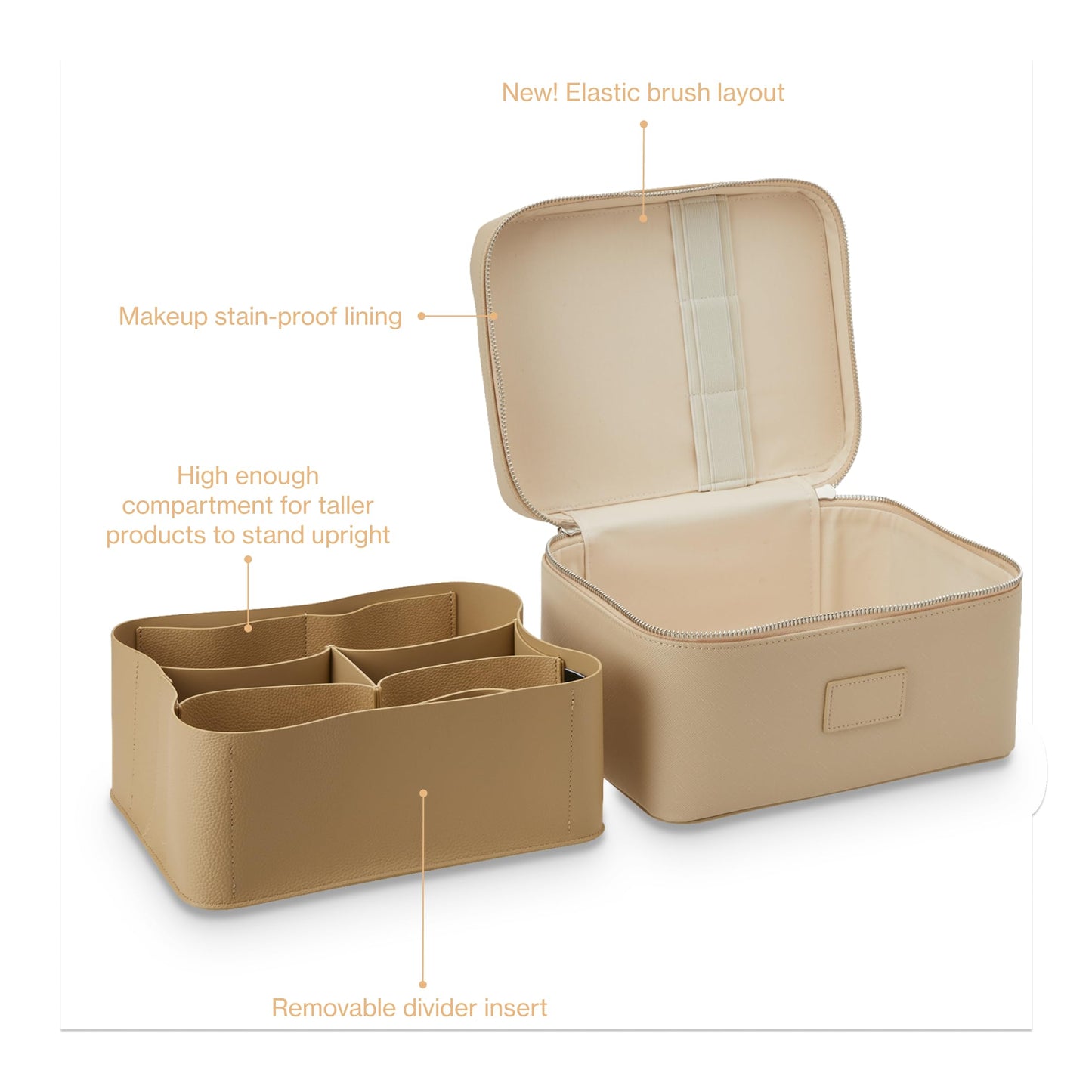 ETOILE - Estuche de tocador - Elegante bolsa de maquillaje de viaje con divisores, Beige