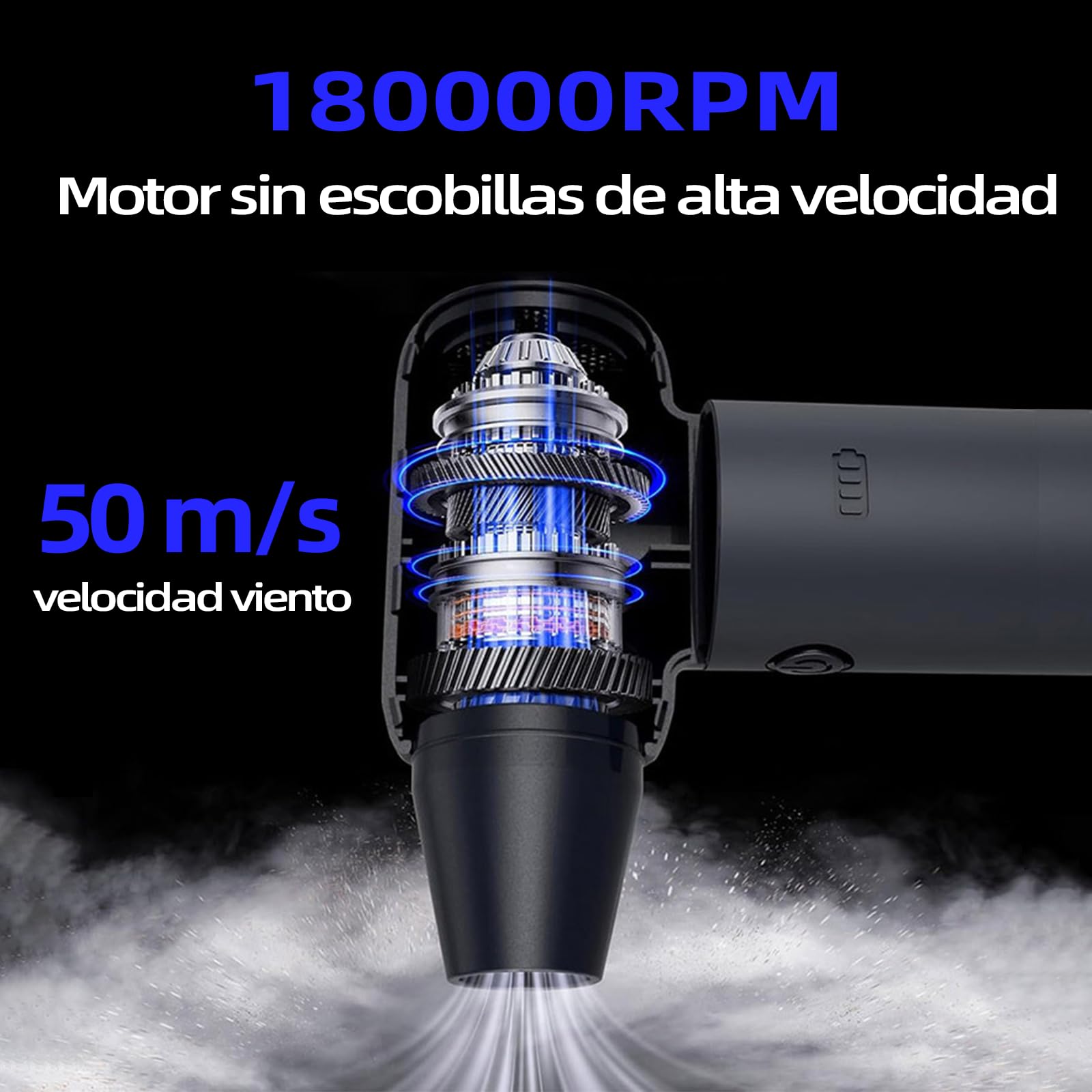 Plumero Aire Comprimido UTJCNVC 180000 RPM potente inalámbrico 9000 mAh para Automóvil hogar y limpieza de teclado y PC