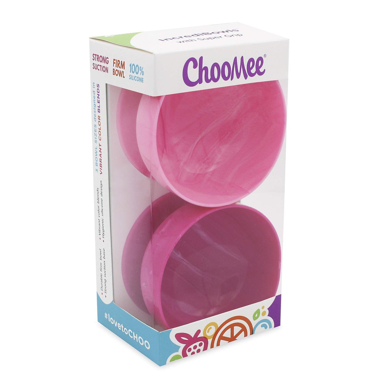 ChooMee IncrediBowls | Potente agarre de succión con tazón firme | silicona platino | pequeño | 2 CT | rosa claro y oscuro