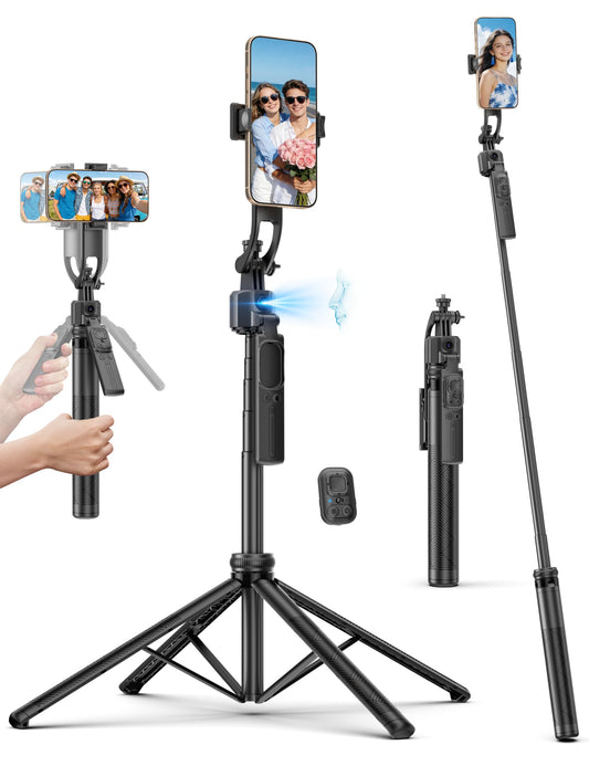 Trípode de Aluminio de Seguimiento Facial Automático de 64 Pulgadas con Rotación 360 y Estabilización para Selfie Stick Compatible con iPhone y Android
