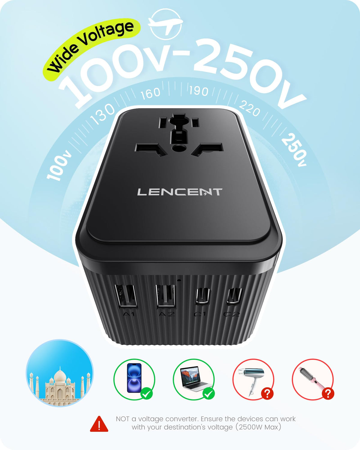 Kit de Adaptador Universal de Viaje LENCENT 45W Internacional