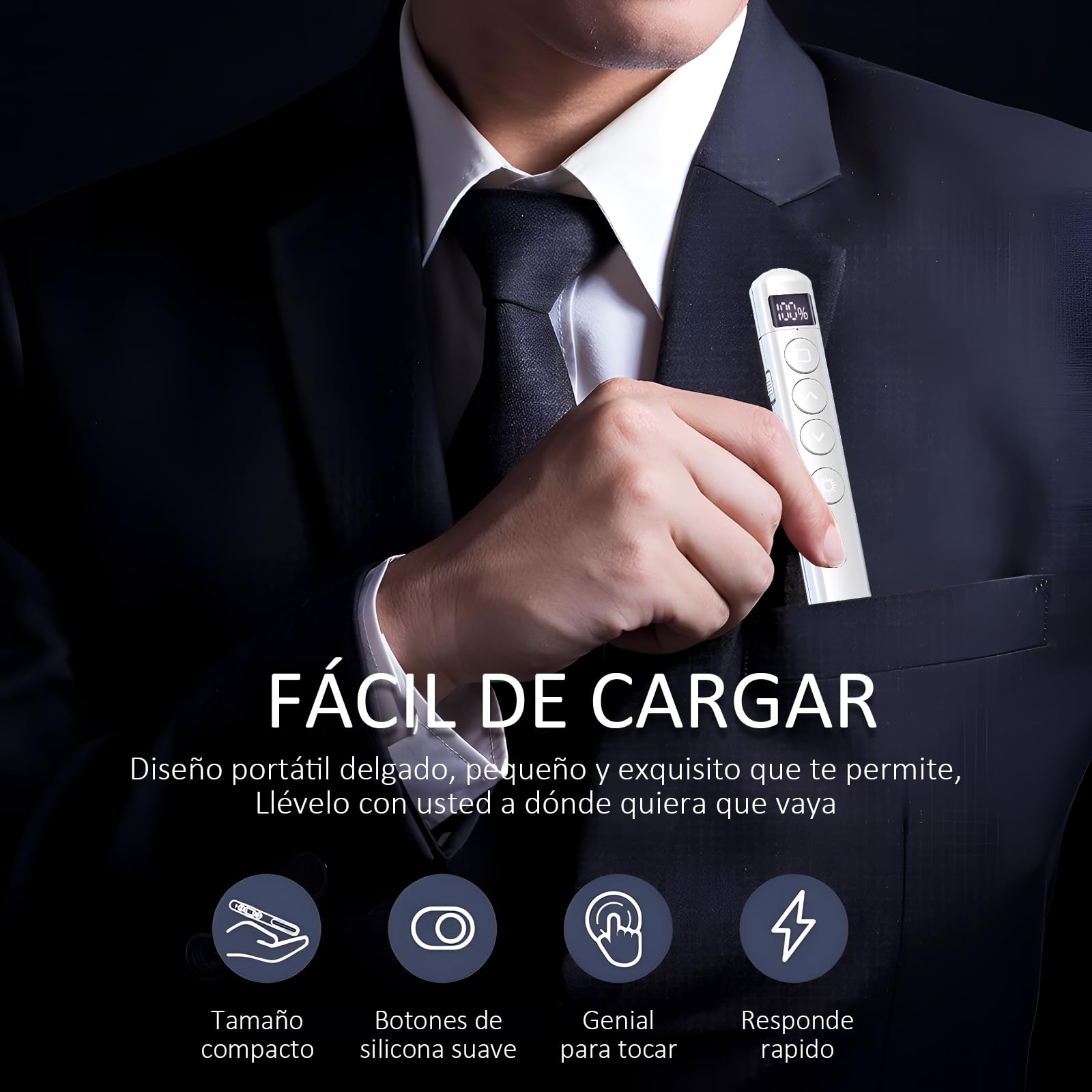 Presentador Inalámbrico SYCHUNQI Negro Recargable y Pantalla LED para Presentaciones