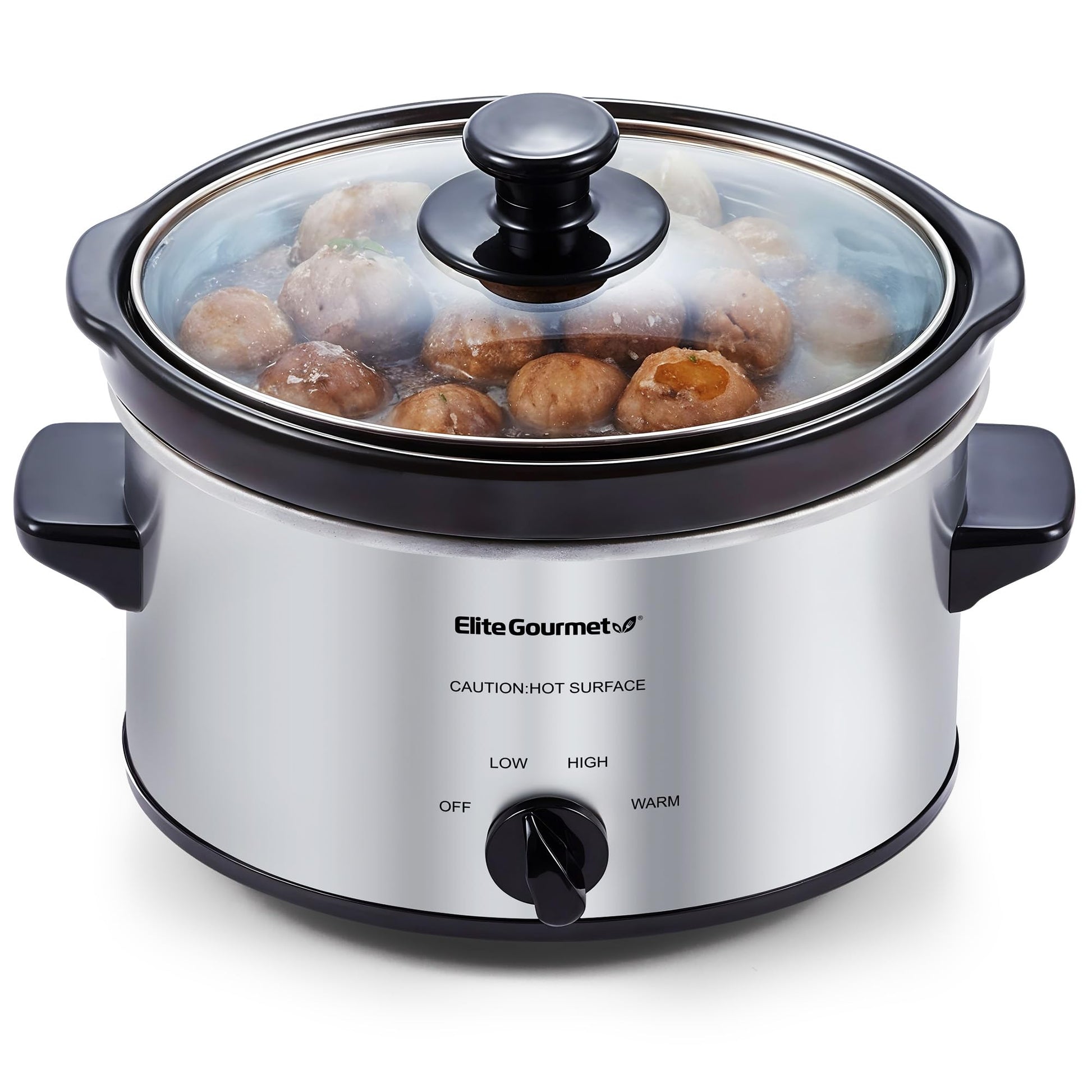 Elite Gourmet - Olla de cocción lenta ovalada eléctrica, 2 cuartos, acero inoxidable