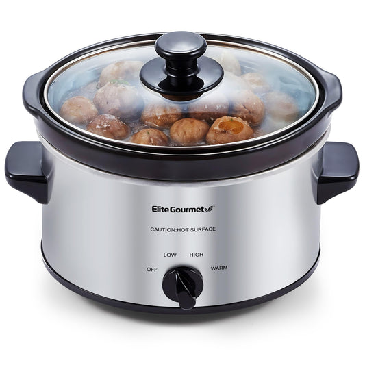 Elite Gourmet - Olla de cocción lenta ovalada eléctrica, 2 cuartos, acero inoxidable