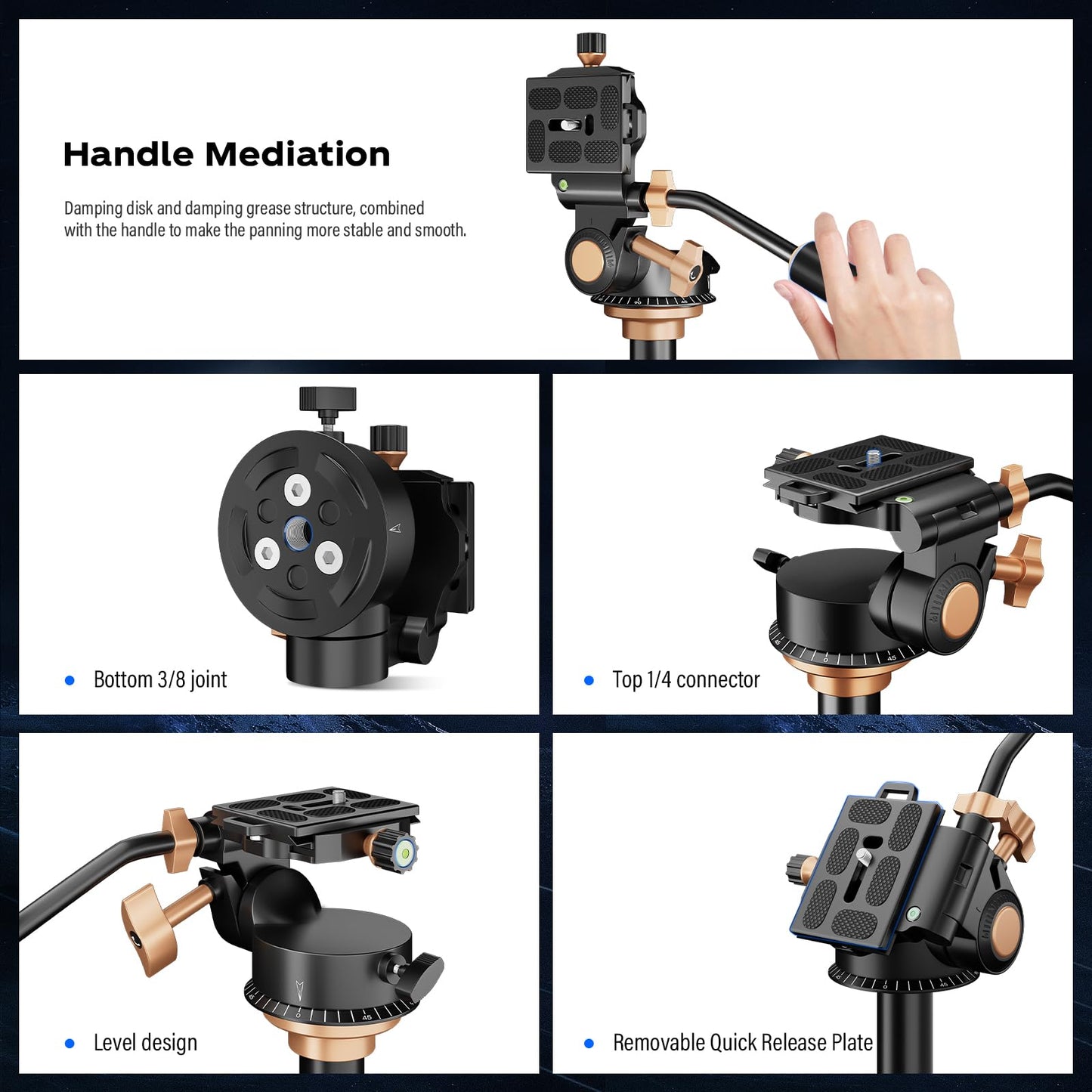 Trípode de Cámara Soonpho Q-08S Negro con Mango Extendido y Placa Deslizante