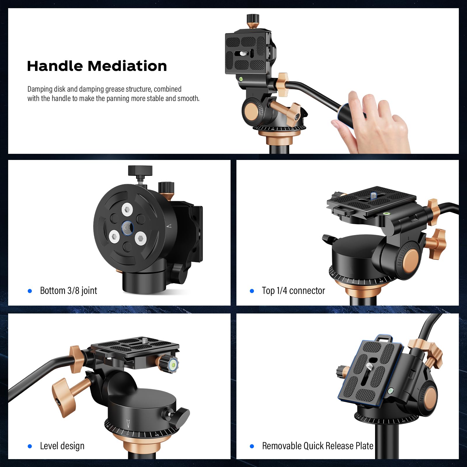 Trípode de Cámara Soonpho Q-08S Negro con Mango Extendido y Placa Deslizante