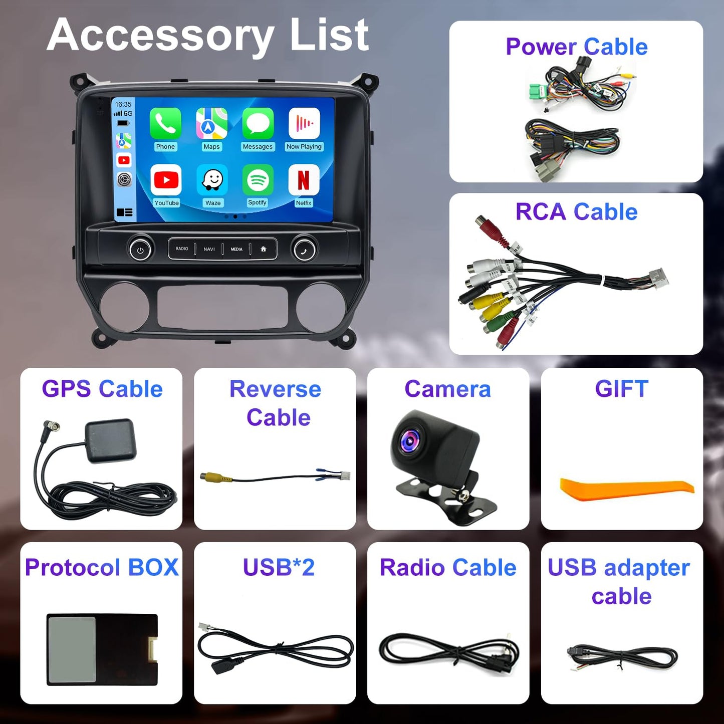 Radio de Coche 4G+64G 10'' Estéreo para Chevrolet Chevy Silverado 1500/2500/3500 2014-2018, GMC Sierra 1500/2500/3500 2014-2018, Pantalla Táctil, CarPlay/Android Auto GPS FM Bluetooth WiFi Cámara