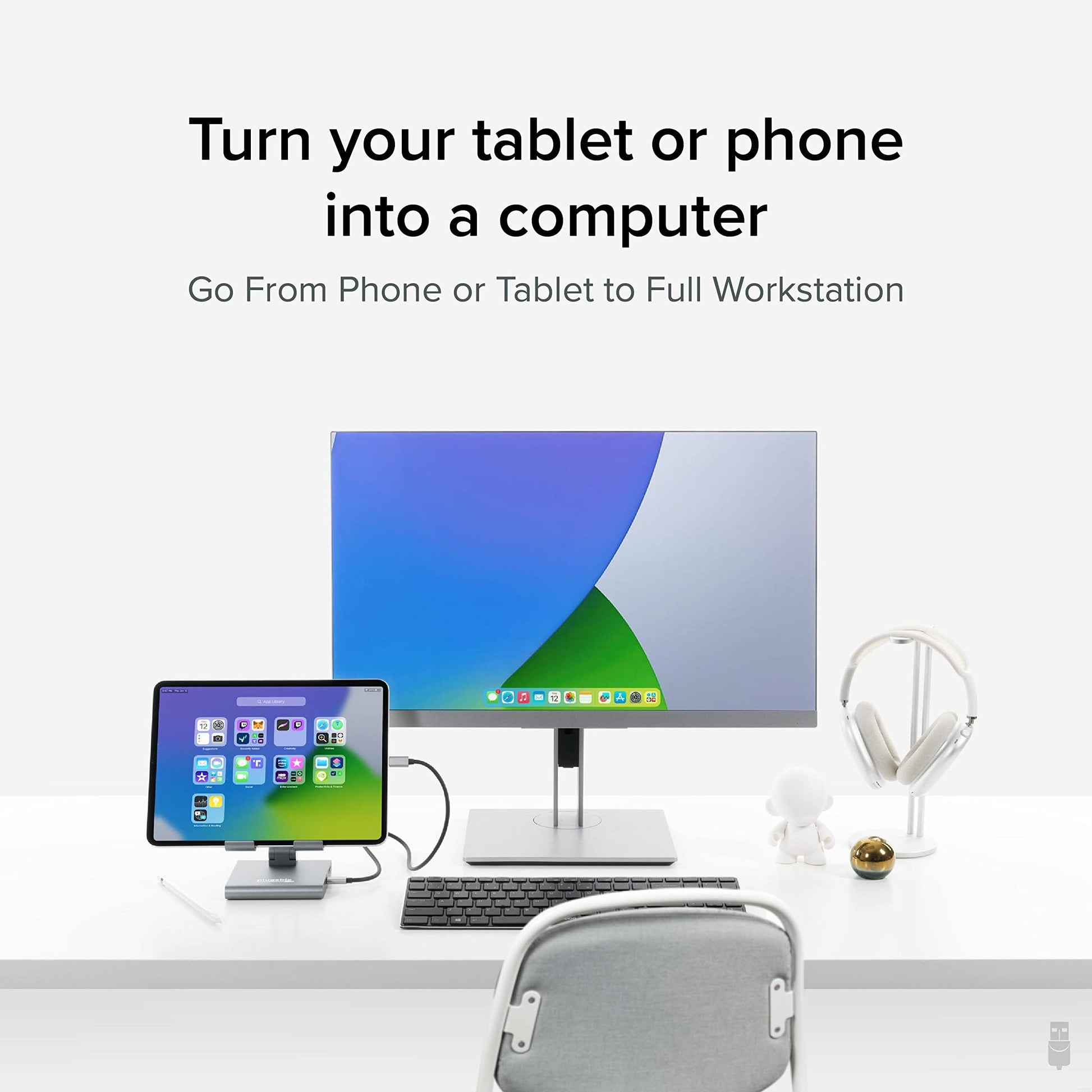 Hub USB C Plugable gris compatibilidad iPad con soporte y carga de 100W