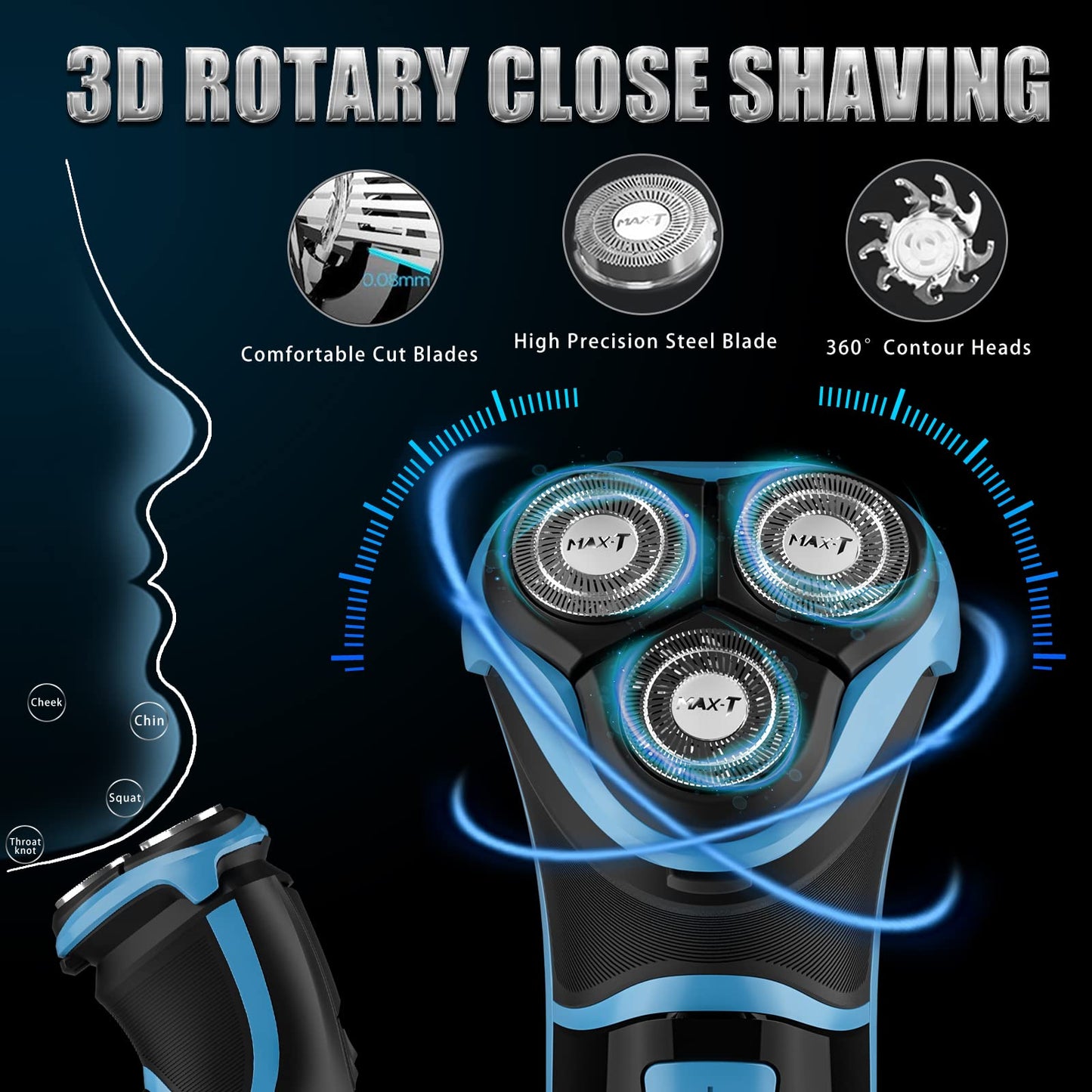 MAX-T Afeitadora eléctrica para hombres, maquinilla de afeitar eléctrica inalámbrica con estuche de viaje, uso húmedo y seco, afeitadora eléctrica para hombre con recortadora emergente, recargable 3D, IPX7, resistente al agua, el mejor regalo para papá/am