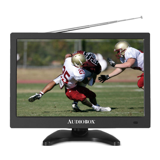 Audiobox - TV portátil de 13 pulgadas | HDMI, VGA, A/V, entradas USB/SD | Salida de 3,5 mm, CA/CC | Incluye: mando a distancia, cargador de coche, adaptador de CA, cables A/V y antena