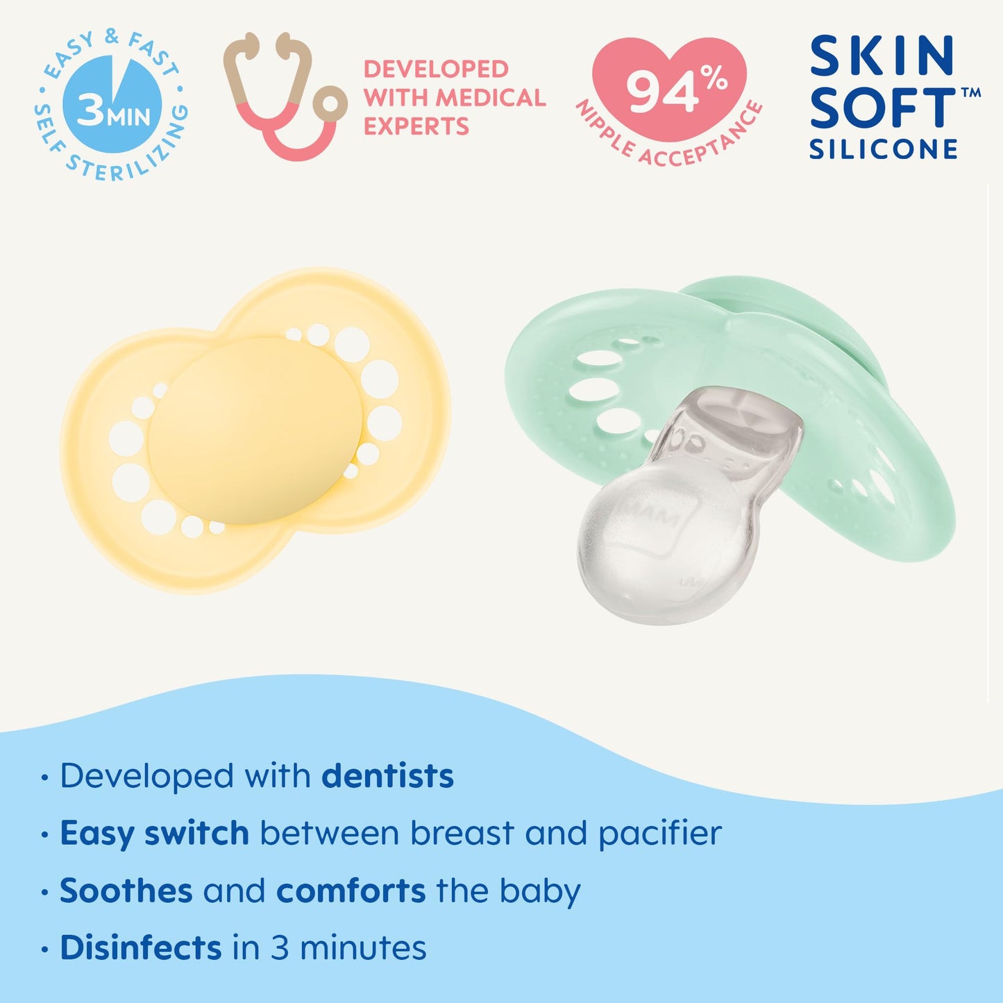 MAM - Chupetes originales mate para bebé, Binky para más de 16 meses, pezón de silicona sin BPA, fácil de limpiar, mejor para bebés lactantes, desarrollado con expertos médicos, 2 unidades de Binkies