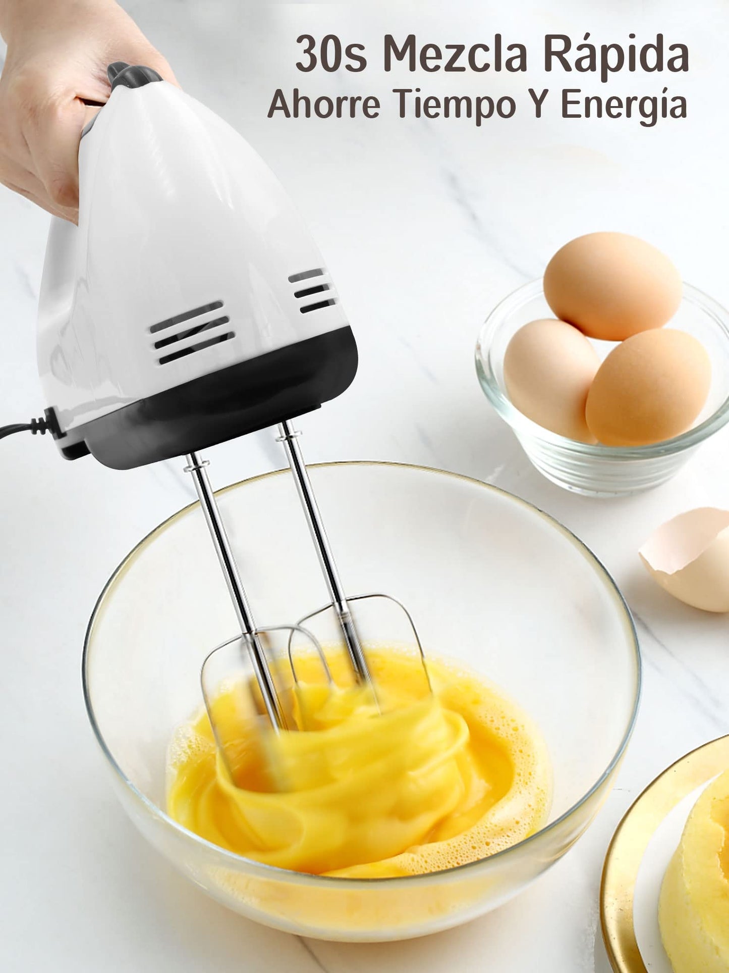 Batidora de Mano 7 Velocidades，Turbocharged Batidora de Mano, Mezclador de Cocina Incluye 4 Barras de Mezcla para Mezclar, 1 Separación De Claras De Huevo