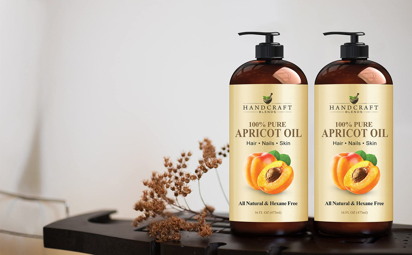 Handcraft Blends Aceite de albaricoque hecho a mano – 100% puro y natural – Aceite de albaricoque prensado en frío de alta calidad para aromaterapia, masaje e hidratación de la piel, enorme 16 onzas – el embalaje puede variar