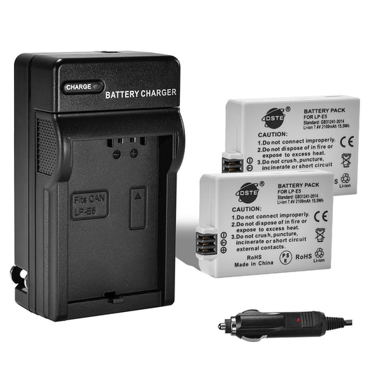 Batería LP-E5 DSTE Recargable Canon EOS 450D 500D 1000D con Cargador para Viaje y Auto