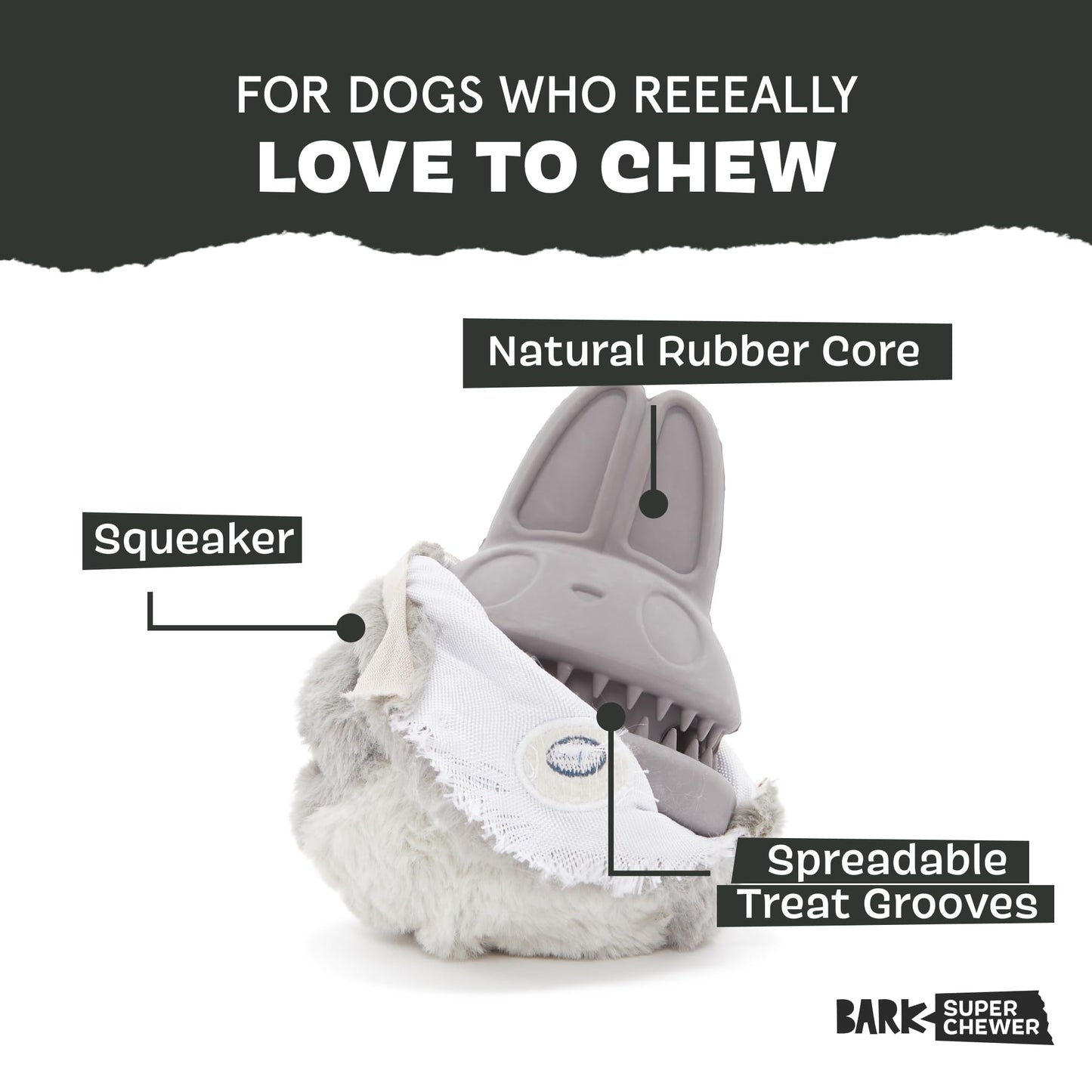 BARK Super Chewer Collection - Juguete para perro de conejo de goma