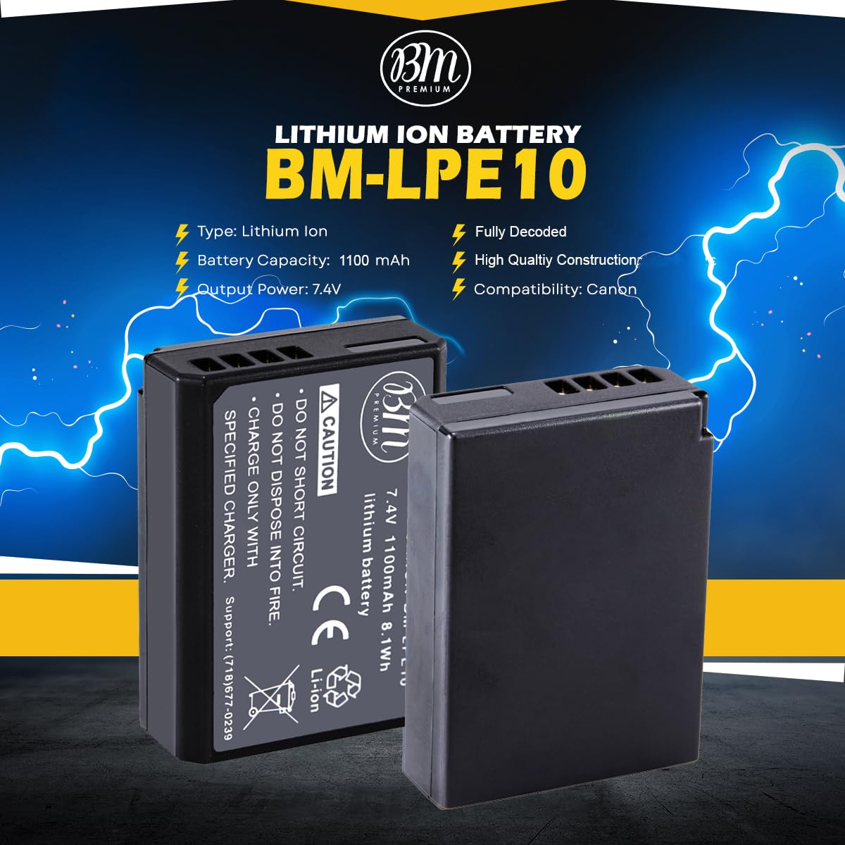 BM Premium 2-Pack de LP-E10 baterías para Canon EOS Rebel T3, T5, T6, Kiss X50, Kiss X70, EOS 1100d, EOS 1200d, EOS 1300d cámara Digital