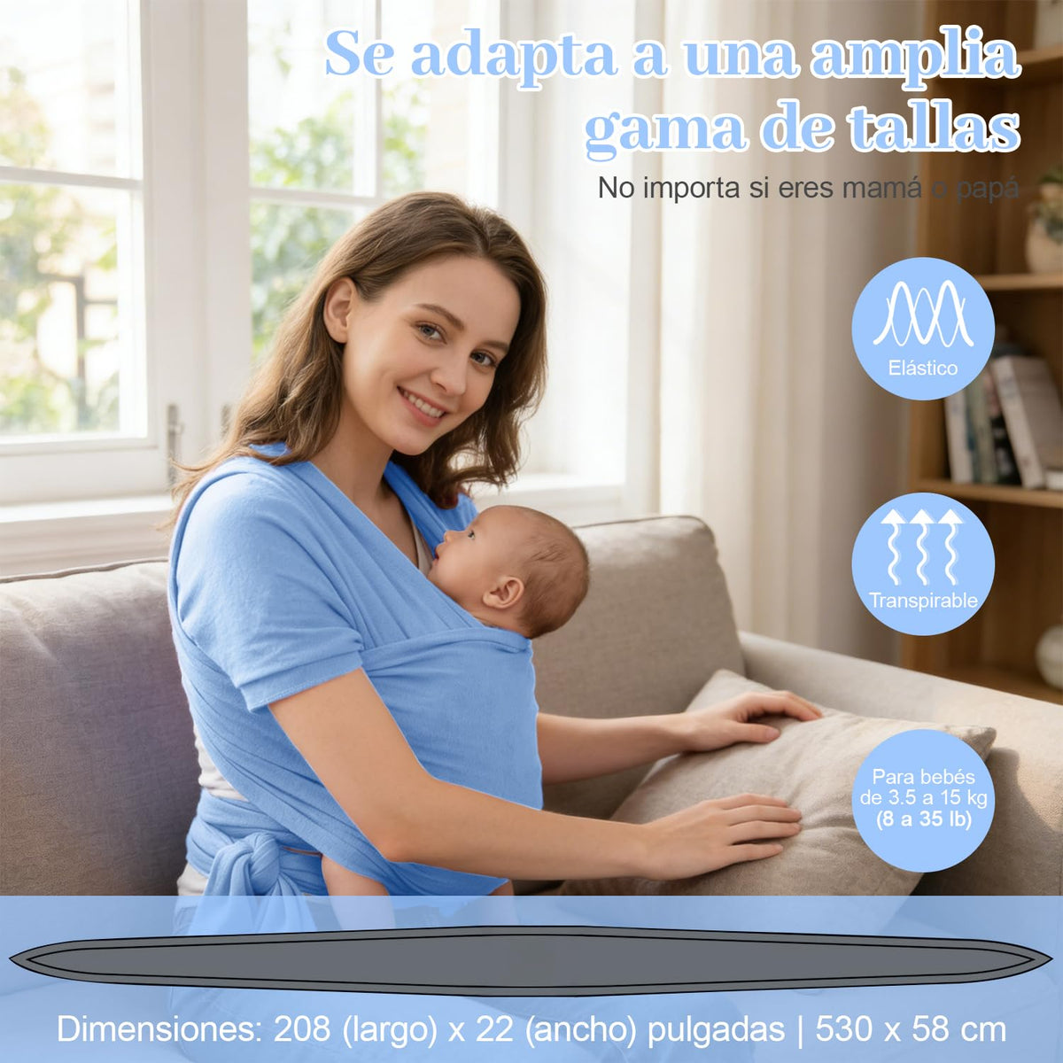 Niños Portador, 1 Pieza ajustable Niños Portador, Fular Elástico para Bebé y Recién Nacido Ergonómico, Hasta 10Kg (Azul claro)