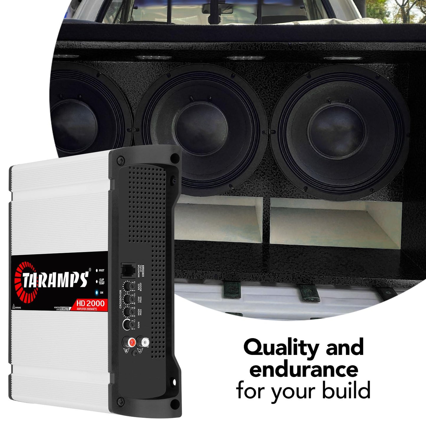 Taramps HD 2000 4 ohmios 1 canal 2000 vatios RMS MAX de rango completo de audio para coche, monobloque, indicador de monitor LED, amplificador clase D, crossover, amplificador blanco de 2 K