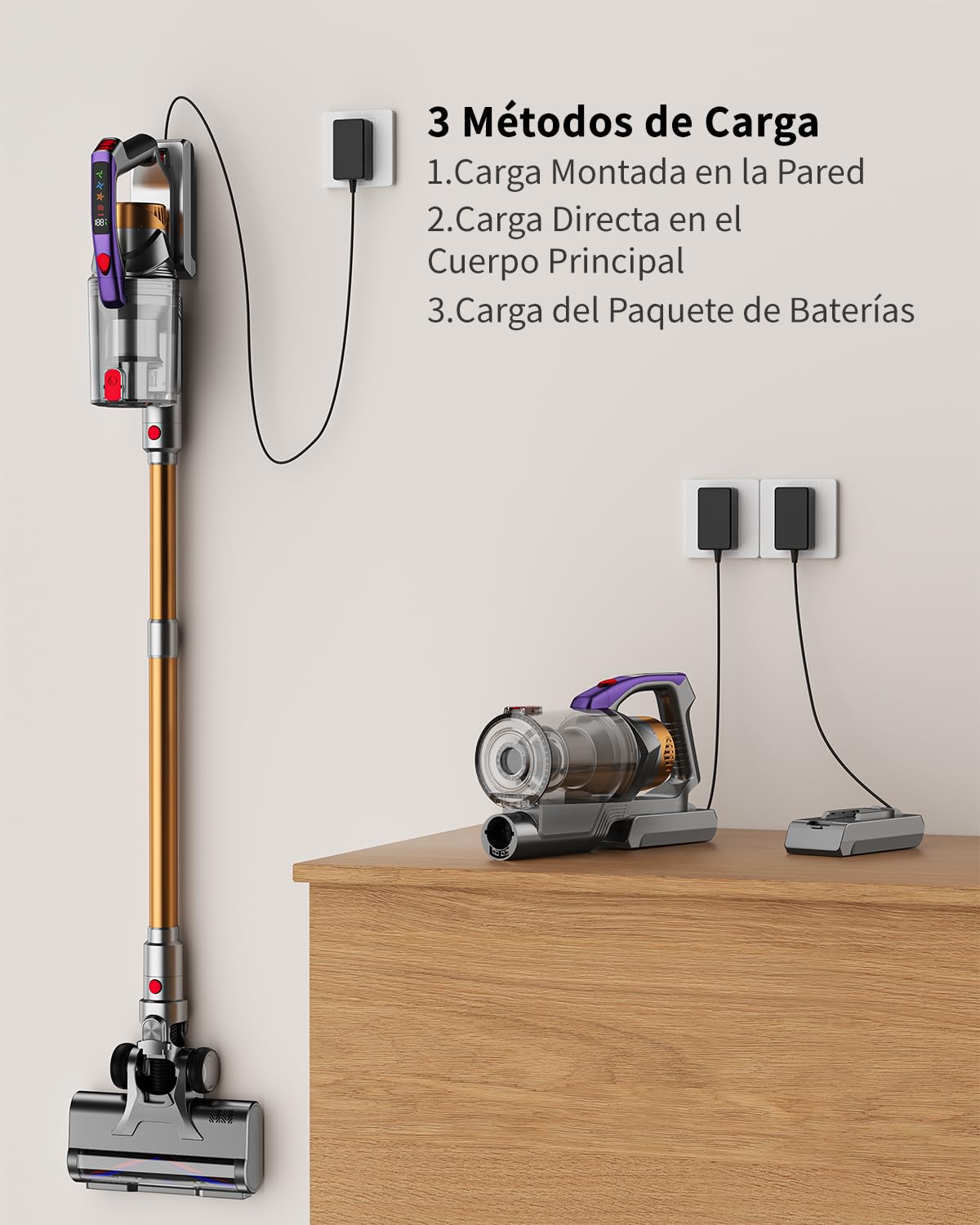 Aspiradora Inalámbrica 30000 Pa, 2 en 1 de 350W Aspiradora Vertical con Batería hasta 40 Min Ligera y Antienredos, Aspiradora de Mano para Pisos de Madera, Alfombras y Pelo de Mascota