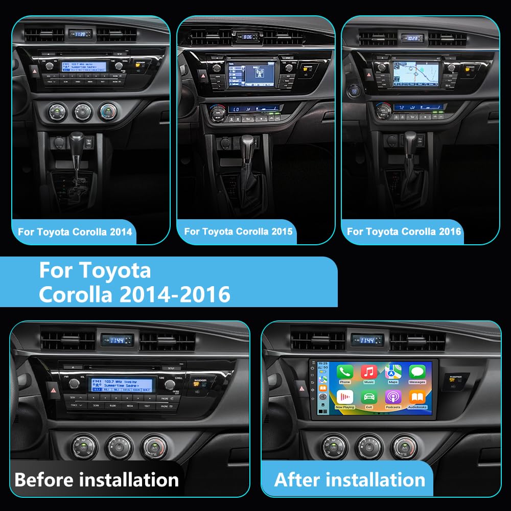 Vratzn Android 13 Radio de coche estéreo para Toyota Corolla 2014 2015 2016 con Carplay Android cámara de respaldo automático Bluetooth