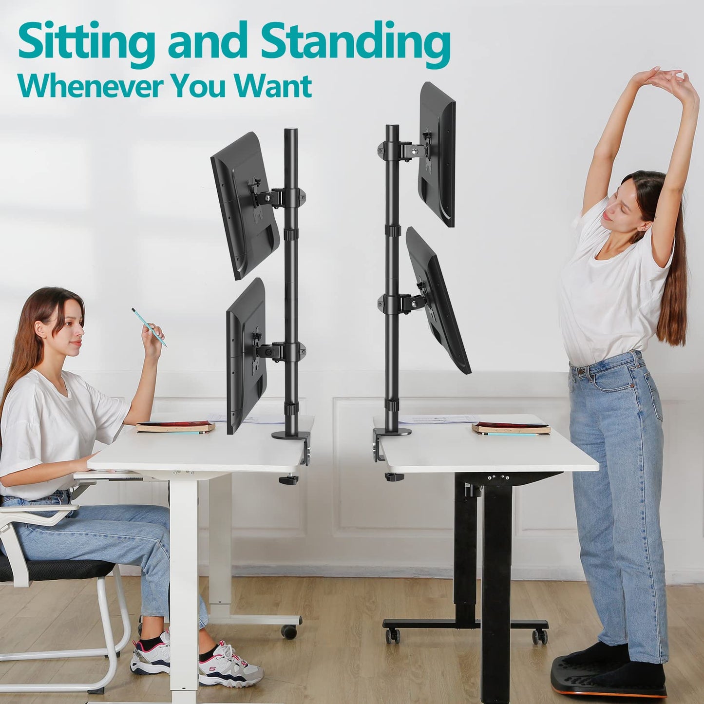 Soporte Vertical para Monitor Doble MOUNT PRO Ajustable y Giratorio para 2 Monitores de hasta 32 Pulgadas