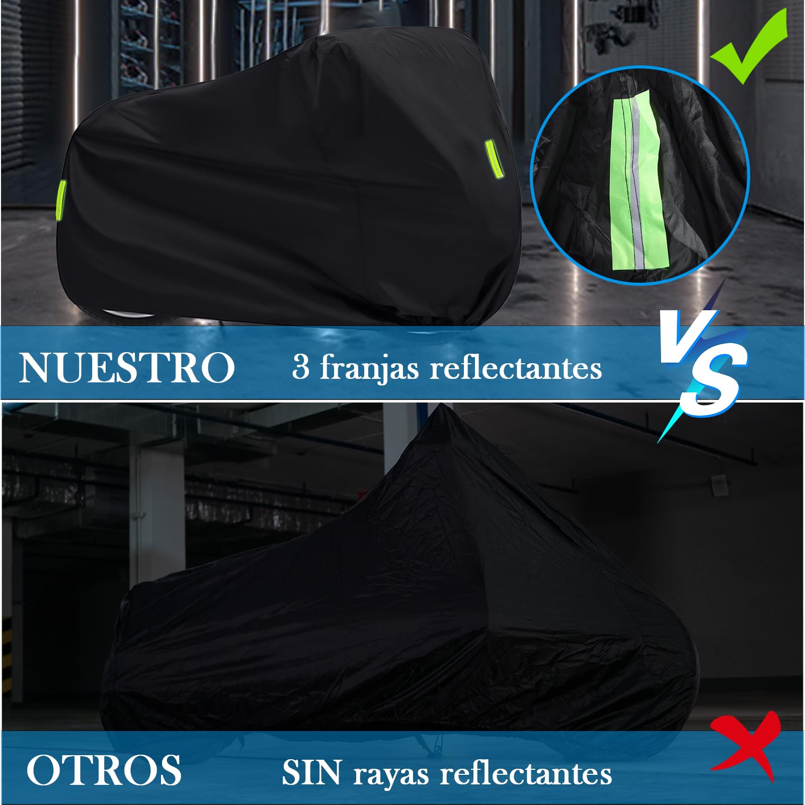 Funda para Moto Cubierta de Motocicleta de Protección Exterior Impermeable Duradera para Motocicletas como Honda, Yamaha, Suzuki, Harley y más (XXXL Negro)