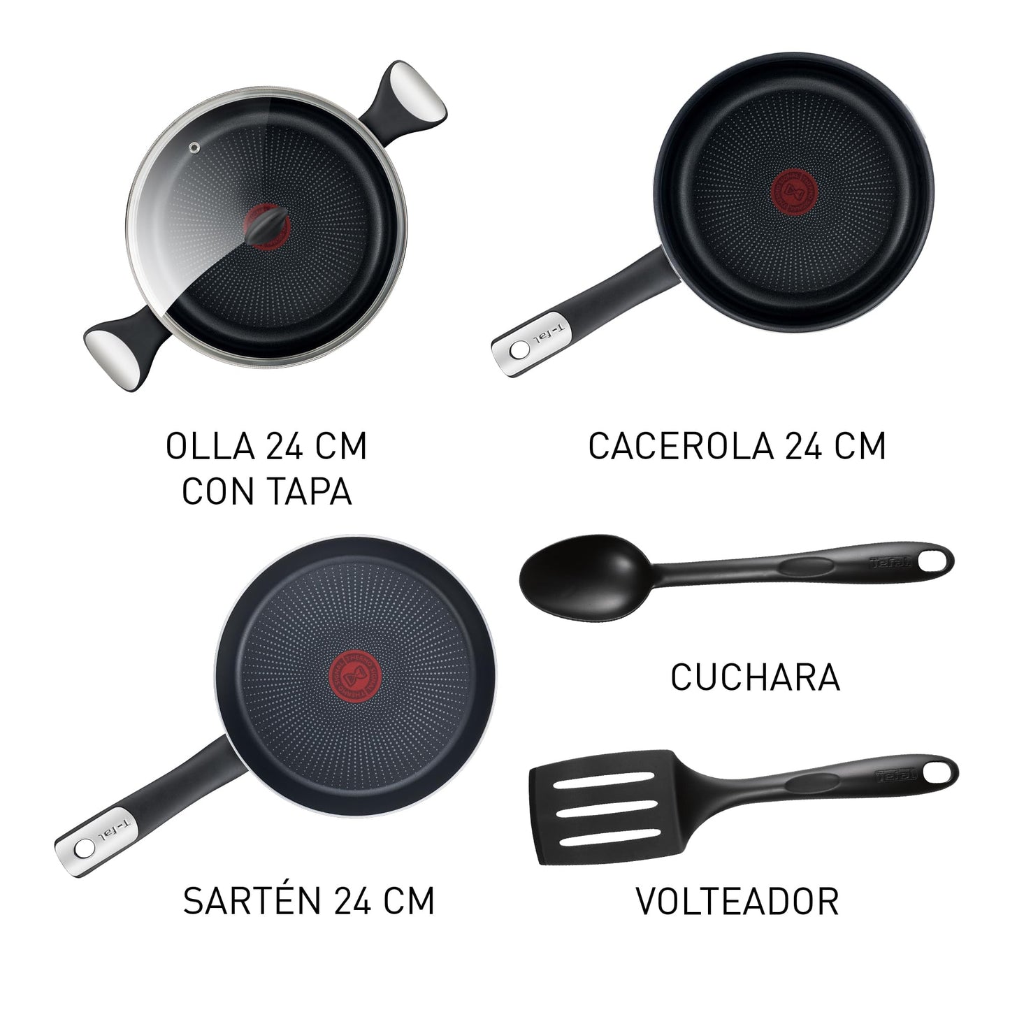 Batería de Cocina T-fal Hard Titanium Plus Negro 6 Piezas Antiadherente Duradero