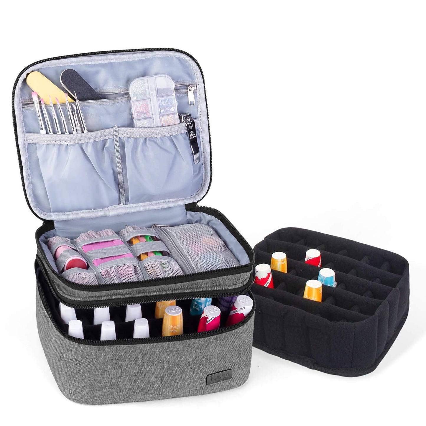 (Version 1: Hold 20 Bottles(15ml), Gray) - Luxja Nail Polish Carrying Case - Holds 20 Bottles (15ml - 0.5 fl.oz) or 30 Bottles (7ml - 0.27 fl.oz), Portable Organiser Bag for Nail Polish and Manicure Set, Grey