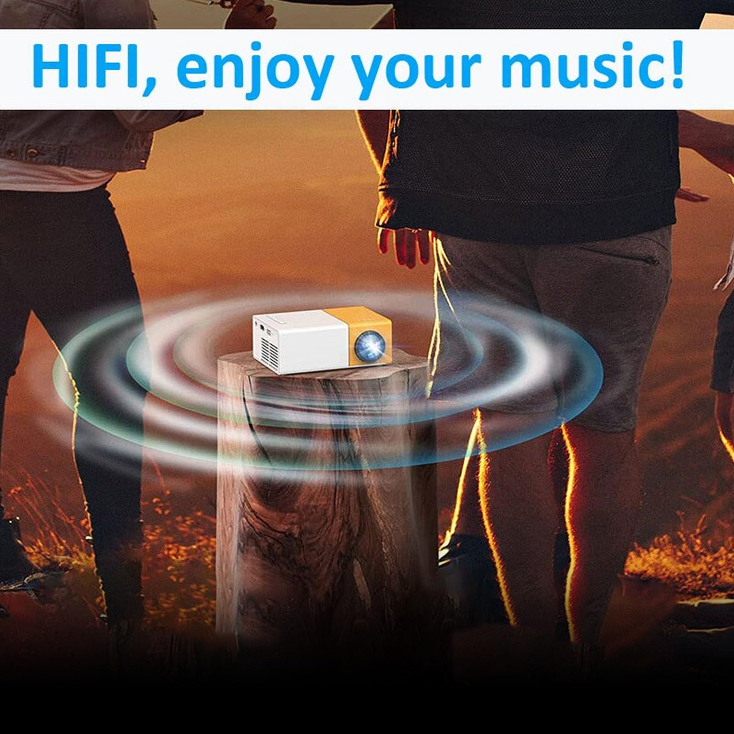 GOWENIC Mini Proyector Full HD 1080P Amarillo - LED para Reuniones Familiares, Campamentos - Compatible Con HDMI, USB, Audio