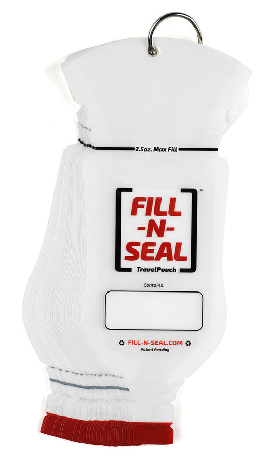 (25) 2.5oz Heat Sealed Travel Pouches, TSA Compliant, No Funnel Need, Resealable, Disposable, & BPA Free