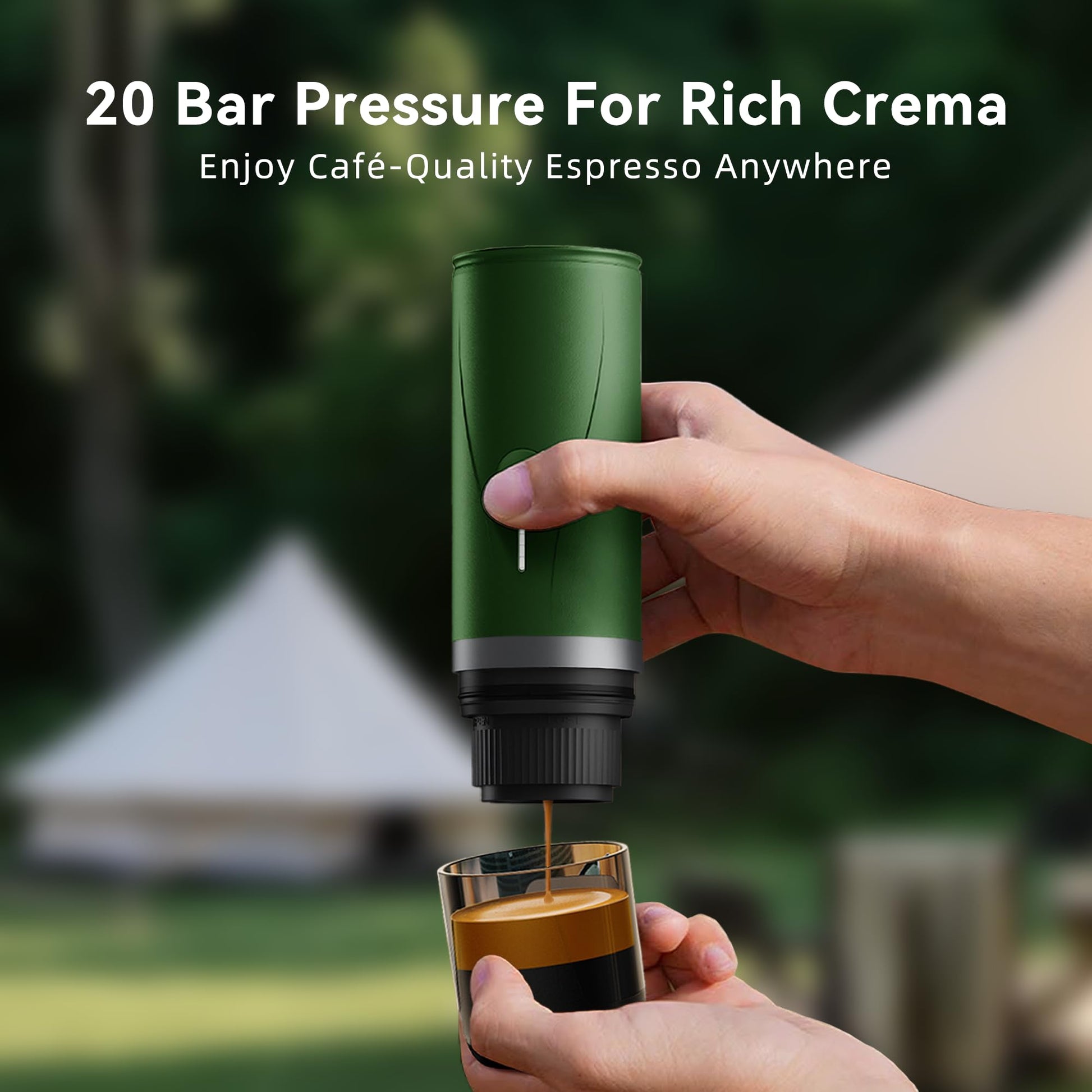 Máquina de café espresso portátil, mini máquina de café eléctrica autocalentada, presión de 20 bares compatible con cápsulas NS y molienda fina para viajes, camping, senderismo (negro)
