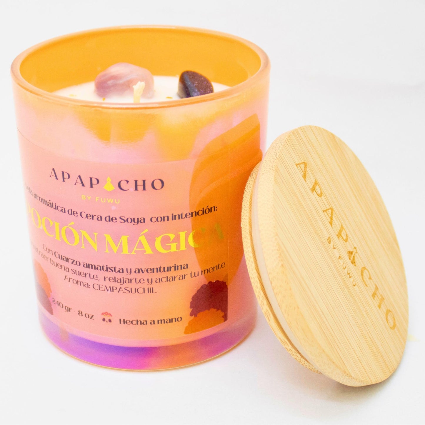 Fuwu, velas aromáticas de cera de soya con cuarzos naturales y hierbas de olor, aromatizantes para hogar, halloween decoracion otoño (Cempasuchil)