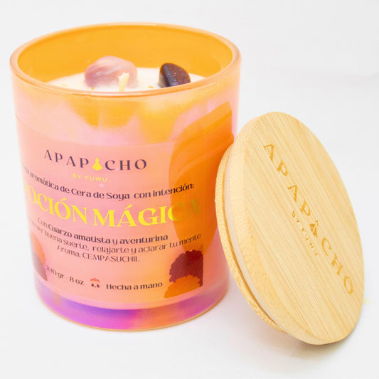 Fuwu, velas aromáticas de cera de soya con cuarzos naturales y hierbas de olor, aromatizantes para hogar, halloween decoracion otoño (Cempasuchil)