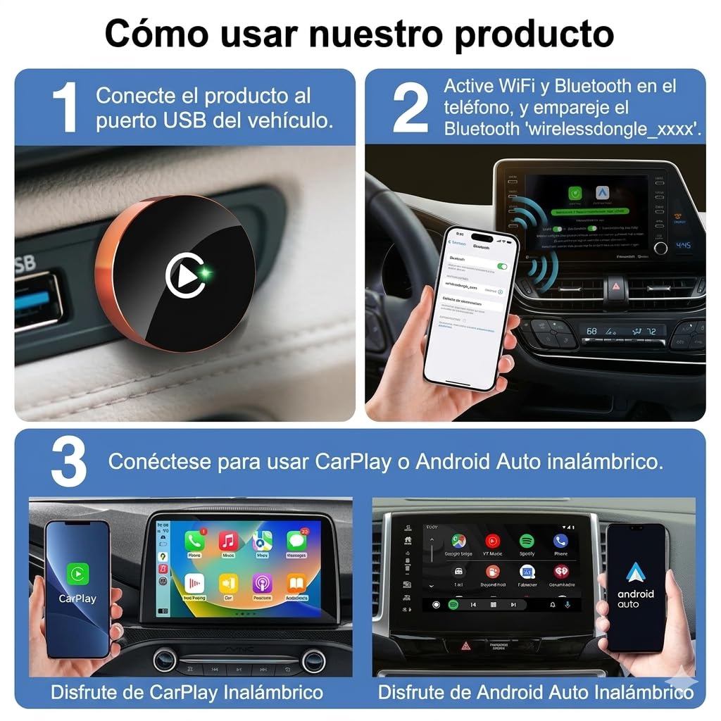 Adaptador Inalámbrico LEGASTACAR Blanco con Bluetooth 5.0 y WiFi Dual Band para Auto