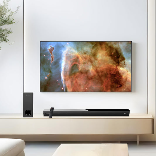 XP WER Sistema de Sonido de Cine en Casa de 120W, Barra de Sonido 60W + Subwoofer 60W | XP-SBW, Bluetooth, HDMI, AUX, Cable Optico
