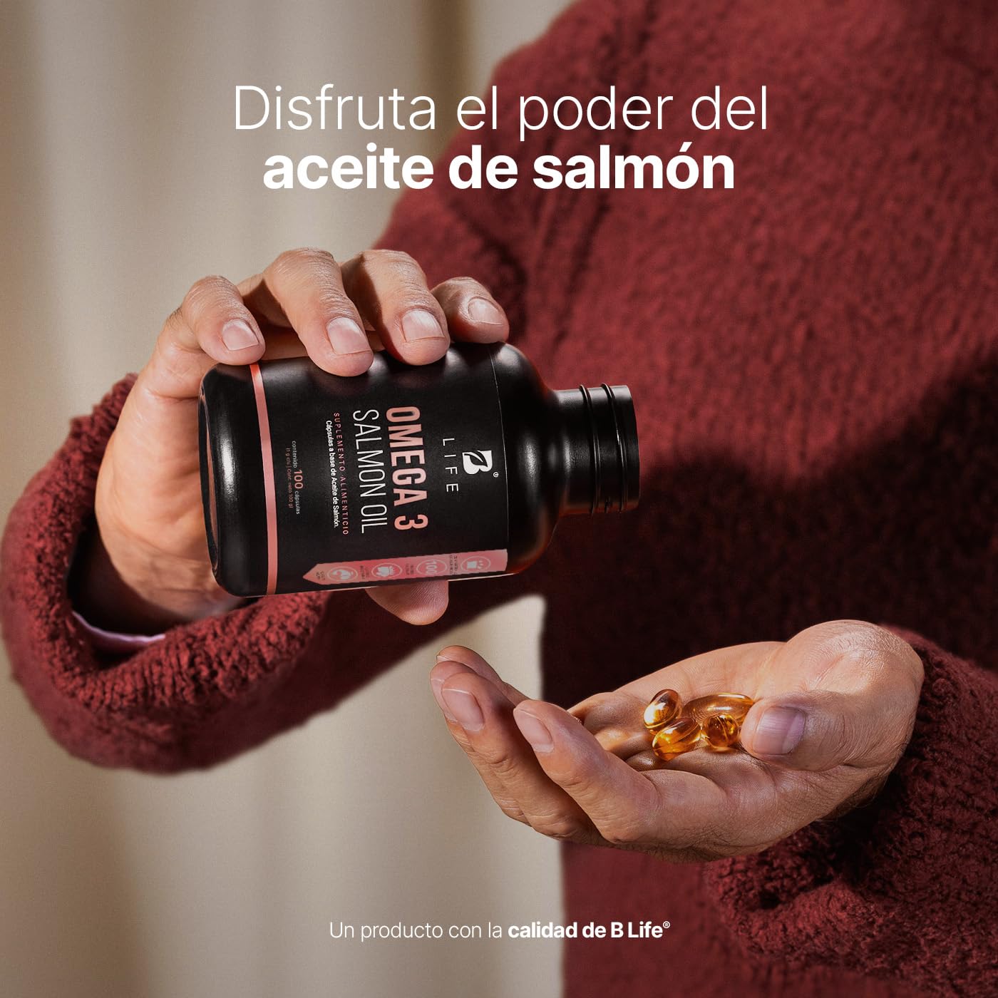B Life Omega 3 | Aceite Puro de Salmón | 100 Cápsulas con 1000 mg por porción | EPA y DHA | Ingredientes Naturales | Omega 3 Salmon Oil.