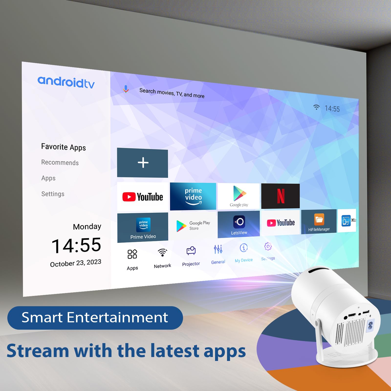 Proyector 4K Bluetooth 5.1 WiFi 6 Portátil con 200 ANSI y Sistema Incorporado Compatible con USB y HDMI