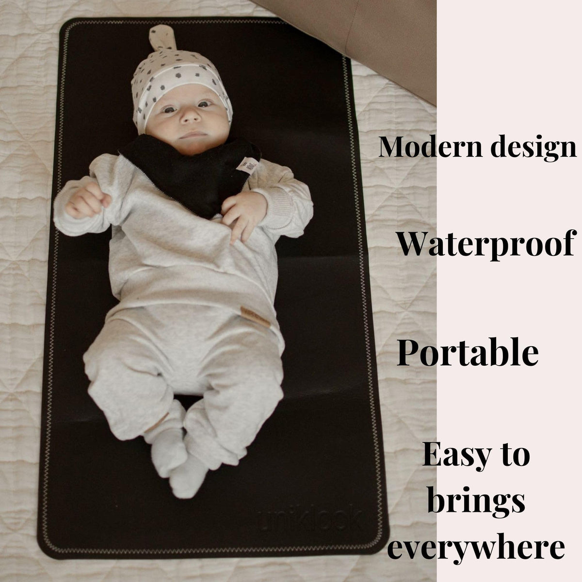 Uniklook - Cambiador de piel vegana para bebé bebé, impermeable, pañales, alfombrilla de colocación para mascotas o computadora, viaje portátil (16 x 30 pulgadas, marfil + terracota)