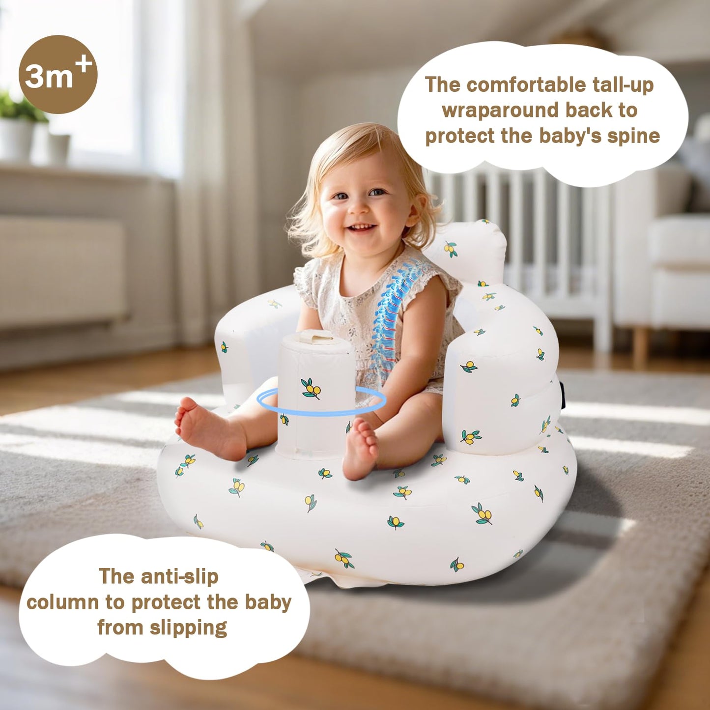 Silla inflable para bebé, asiento inflable AirSwim para bebés de 3 meses en adelante, asiento inflable de verano para sentarse, asiento de piso de bebé con bomba de aire integrada, naranja