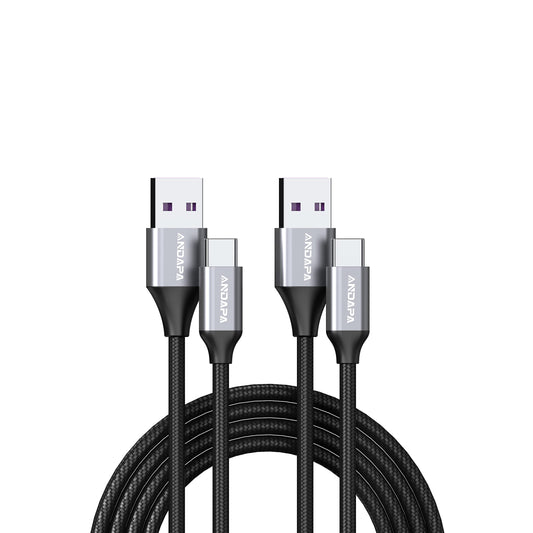 Cable USB C ANDAPA Negro Carga Rápida Compatible con Galaxy, Xiaomi, GoPro, OnePlus, Huawei y LG