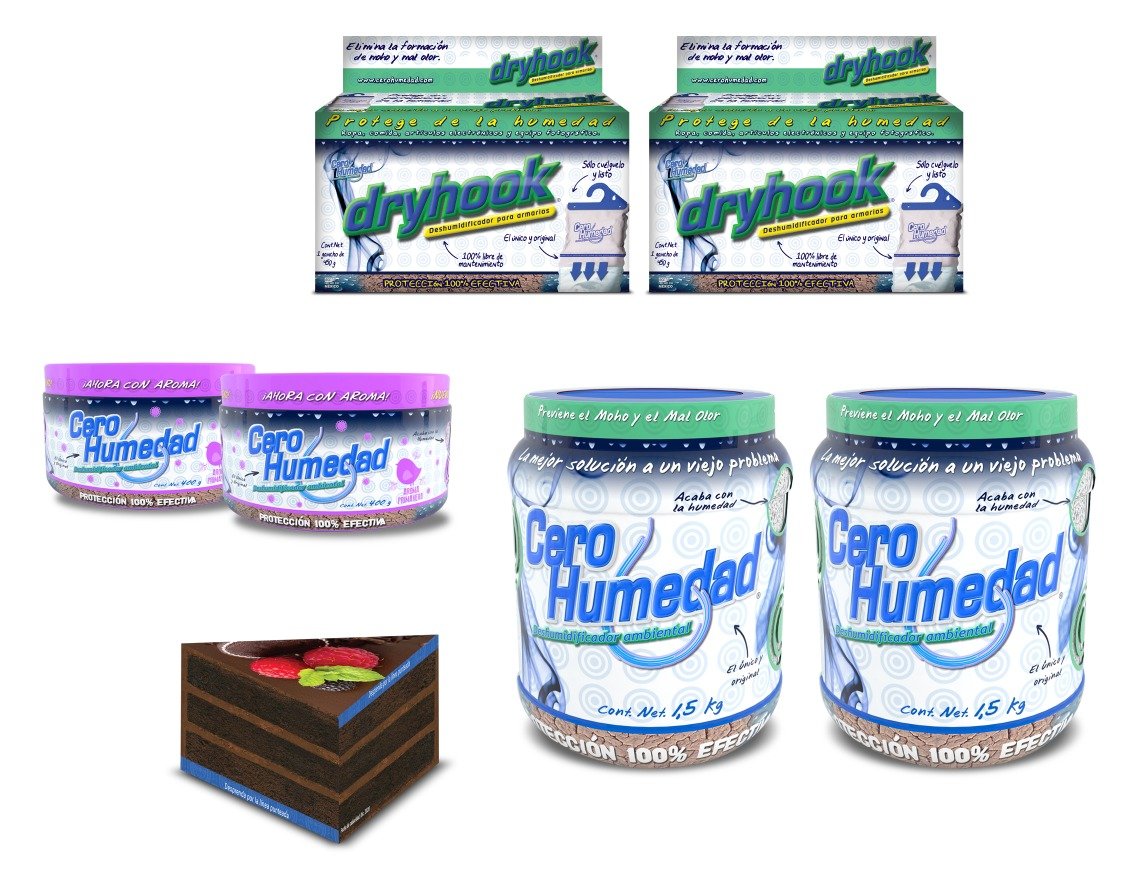 Cero Humedad | Paquete 4 | Incluye 2 Dry Hook de 450 grs. + 2 Deshumidificador natural de 1.5 Kg.+ 2 Deshumidificadores con aroma de 400 grs. + 1 Refrikleen Gratis.