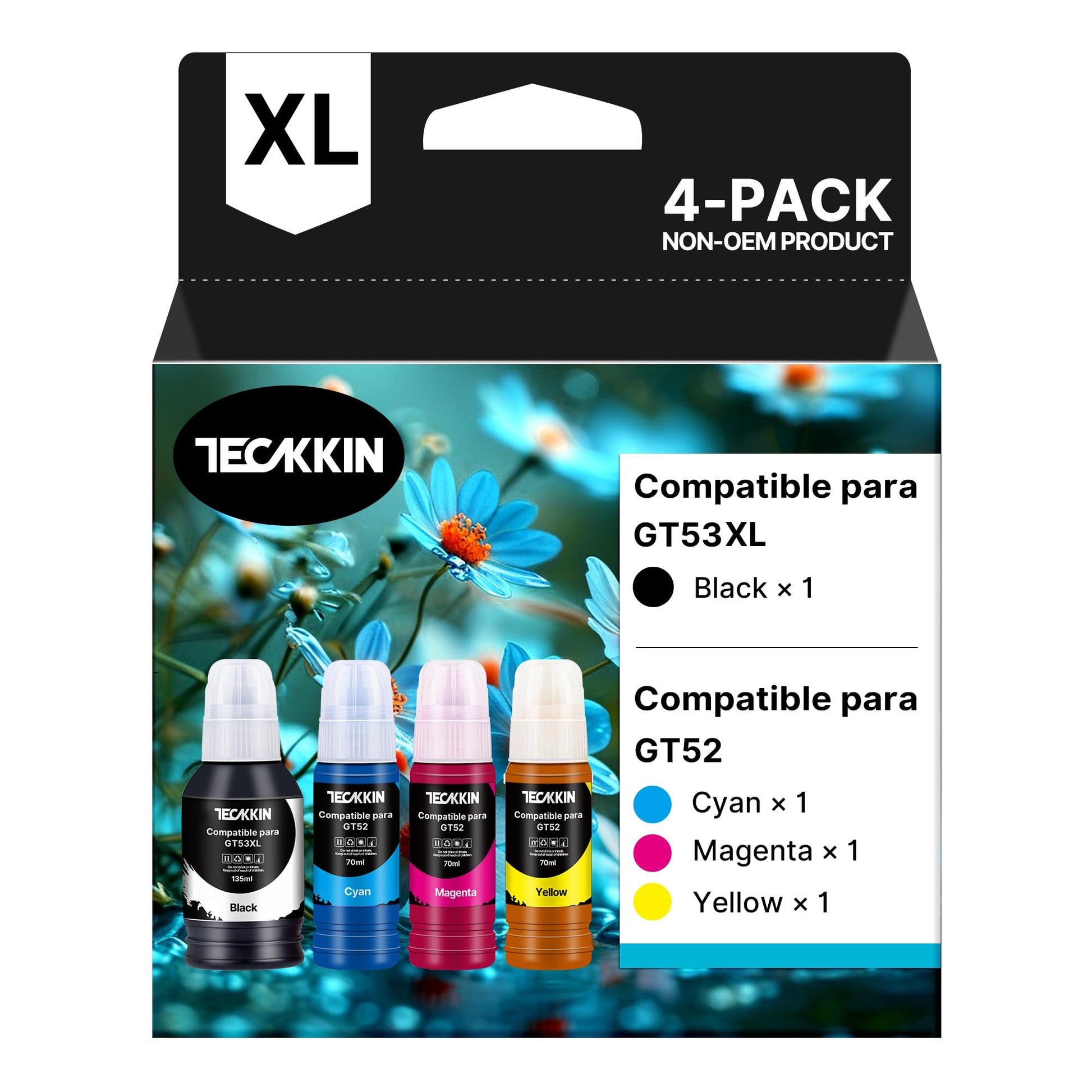 Botella de Tinta TECKKIN Negro Magenta Cian Amarillo Compatible con HP DeskJet GT5800 GT5810 GT5811 GT5820 GT5821